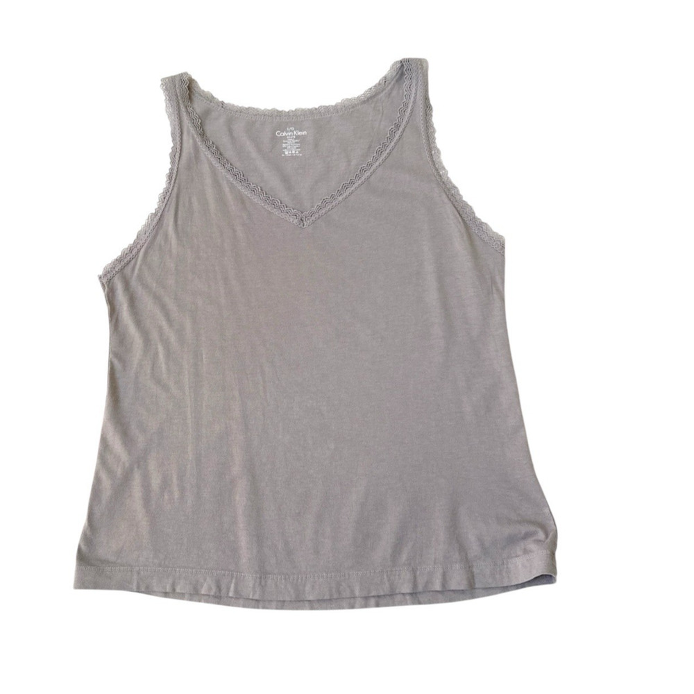 Calvin Klein Tank Top Y2K Lace Trim 90s Fairy Grunge Layering Gray Size Large